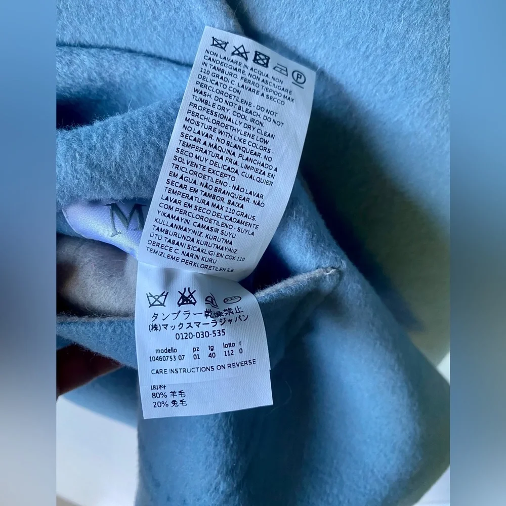 Max Mara Reversible Wool & Angora Short Wrap Coat, Blue & Gray, size It 42, US 6 - Picture 14 of 15